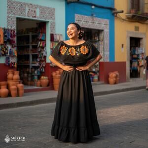 Traditional Mexican Embroidered Floral Dress Set – Handmade Two-Piece